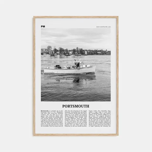 Portsmouth Black and White Travel Poster, New Hampshire