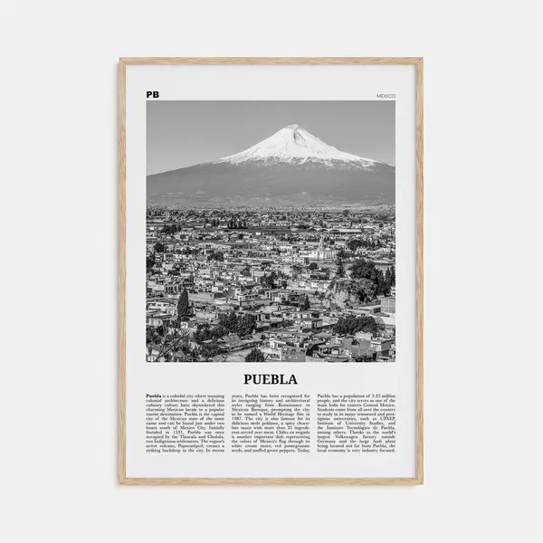 Puebla Black and White Poster, Mexico Travel Art