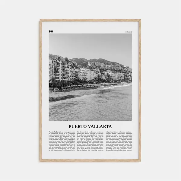 Black and White Puerto Vallarta Travel Poster, Mexico