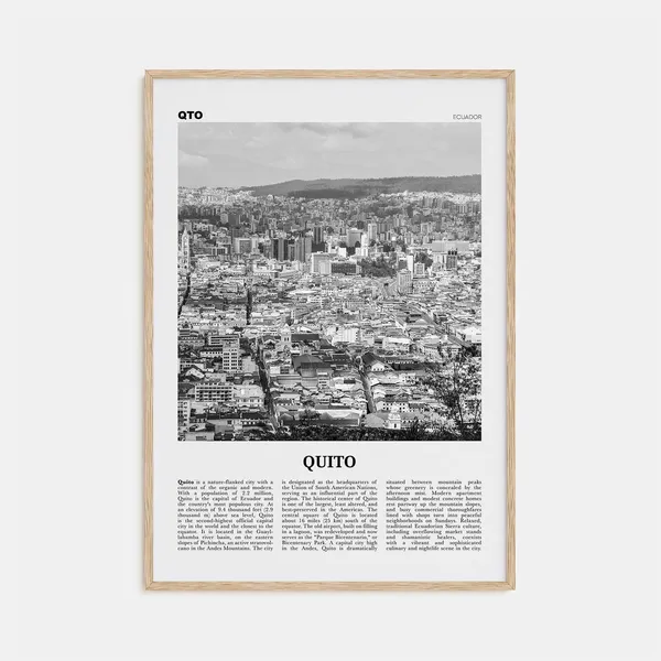 Quito Black and White Travel Photo Poster, Ecuador