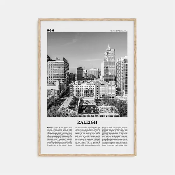 Raleigh Black and White Travel Poster, North Carolina