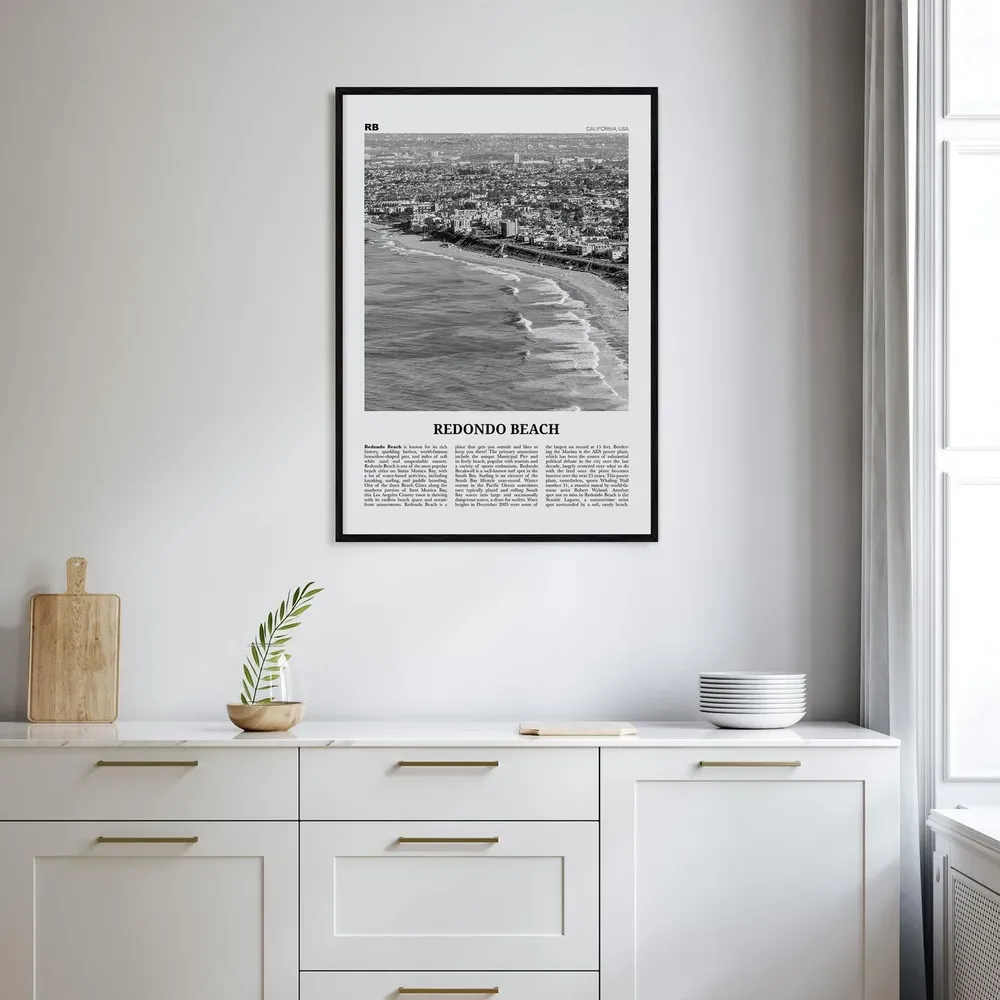 Redondo Beach Black and White California Travel Poster - Image 2