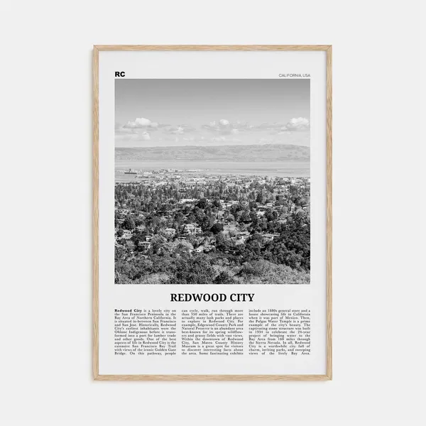 Redwood City Black and White Travel Poster