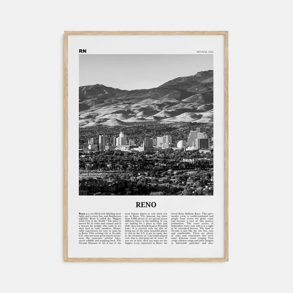 Reno Black and White Travel Poster, Nevada USA