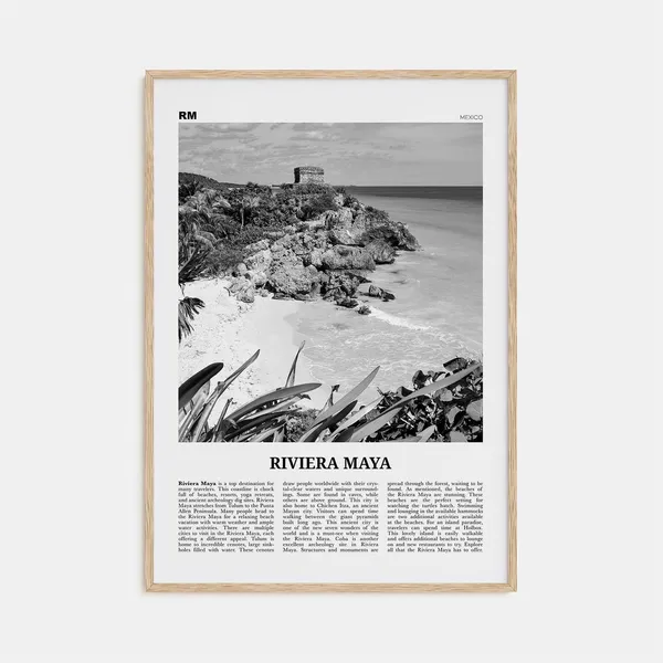 Riviera Maya Map, Black and White Travel Poster