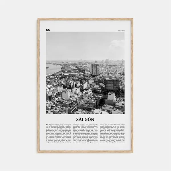 Saigon Black And White Map Travel Poster, Vietnam