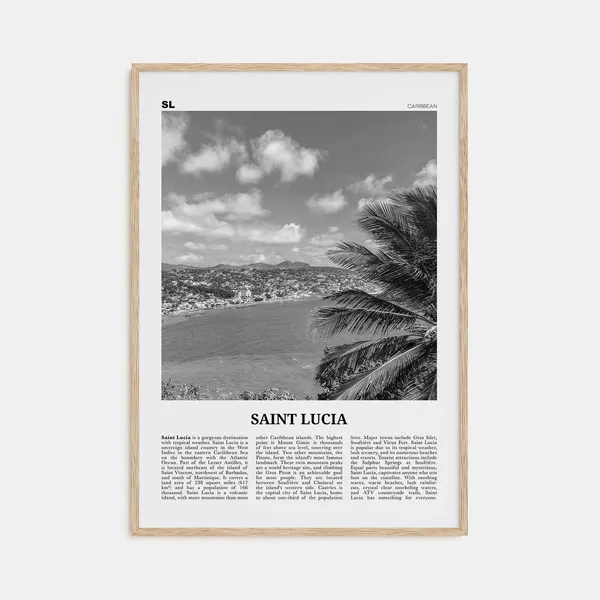 Saint Lucia Black and White Travel Poster, Caribbean