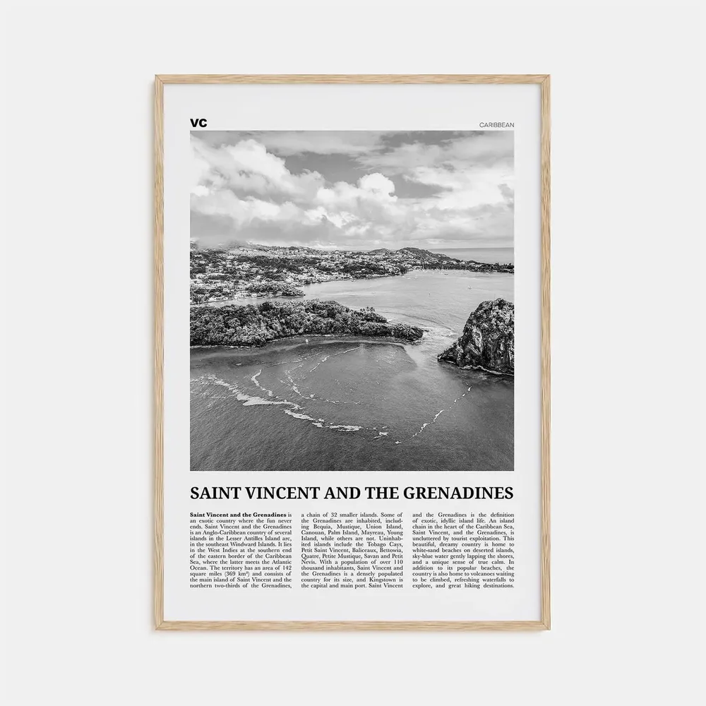 Saint Vincent And The Grenadines Black And White Art Print