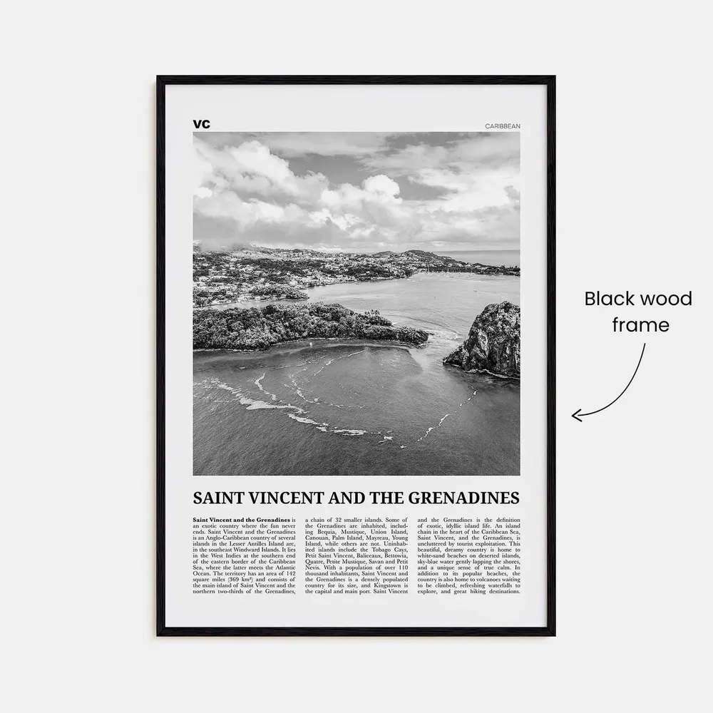Saint Vincent And The Grenadines Black And White Art Print - Image 3