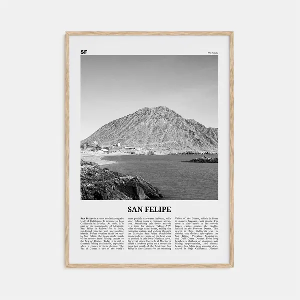 San Felipe Black and White Travel Map Poster, Mexico