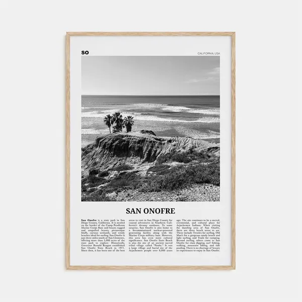 San Onofre Black and White Travel Poster, San Diego