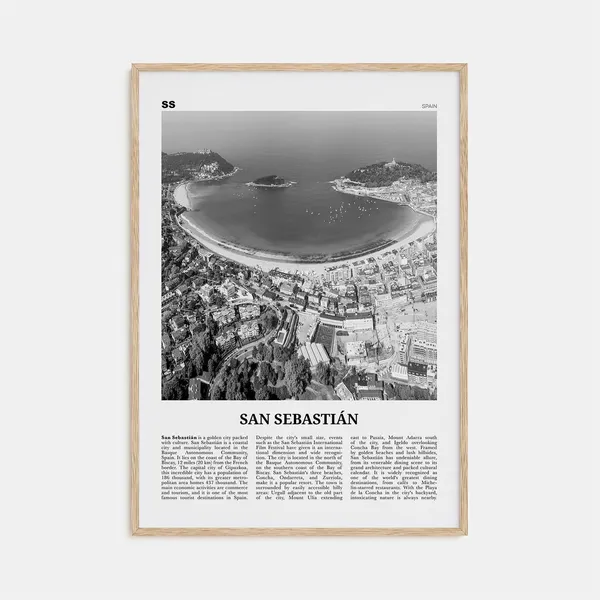 San Sebastian Black and White Travel Poster, Spain