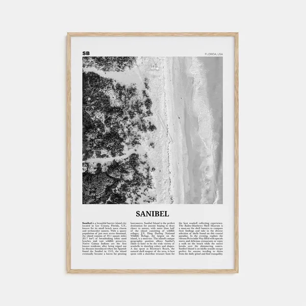 Sanibel Black And White Travel Poster, Florida USA