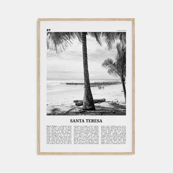 Santa Teresa Black And White Travel Poster, Costa Rica