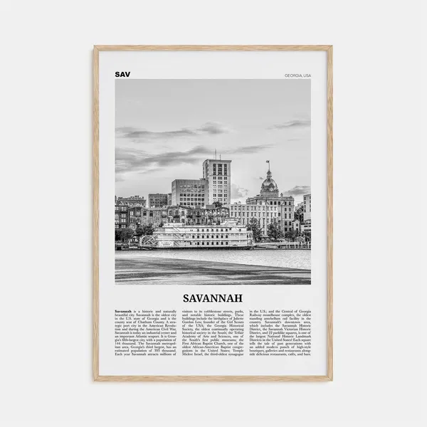 Savannah Black and White Travel Poster, Georgia USA