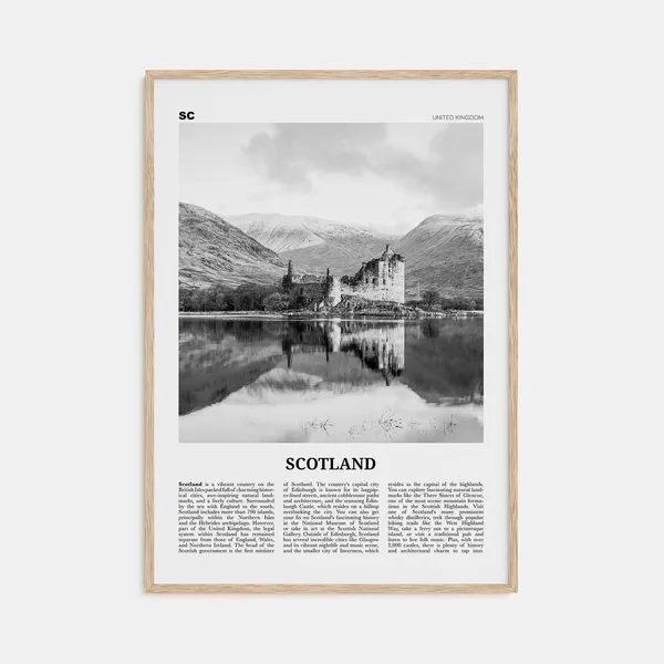 Black And White Scotland Travel Poster, Europe