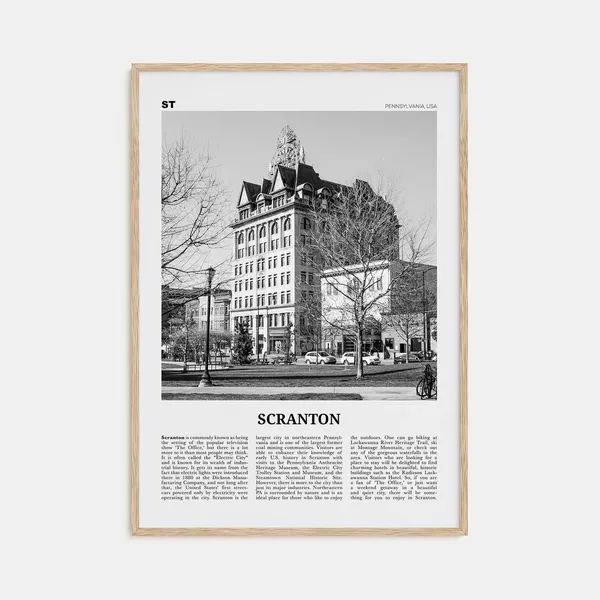 Scranton Black and White Travel Poster, Pennsylvania