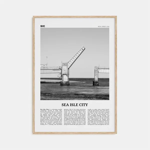 Sea Isle City Travel Poster, Black and White Map