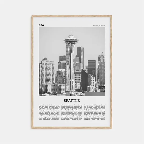 Seattle Black and White Travel Poster, Washington USA