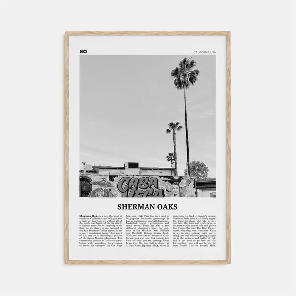 Sherman Oaks Black and White Travel Poster, California