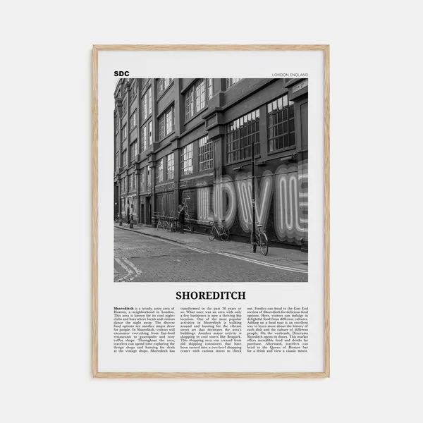 Black And White Shoreditch Map, London Travel Poster