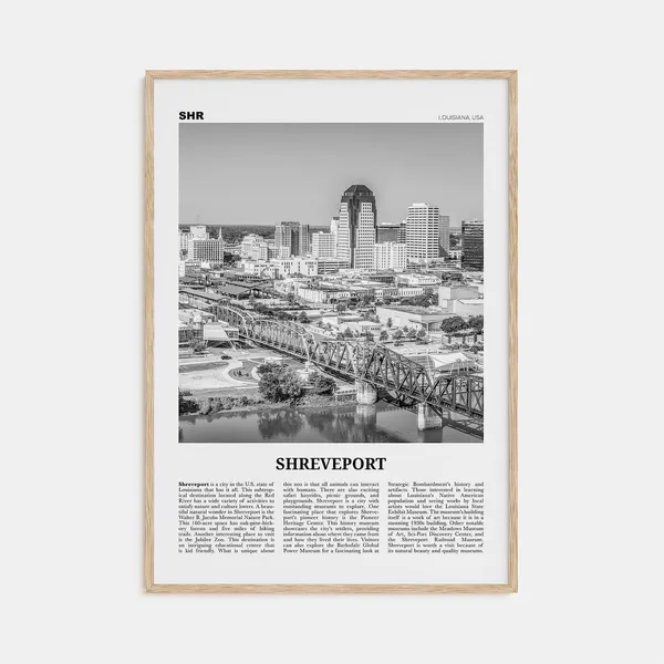 Shreveport Black and White Travel Poster, Louisiana USA