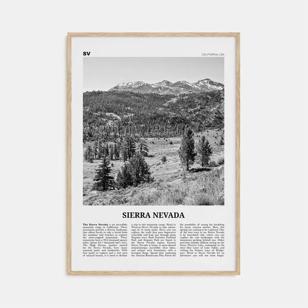 Sierra Nevada Black And White Travel Poster, California