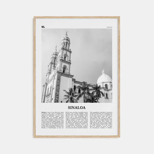 Sinaloa Black and White Map of Mexico Art Print
