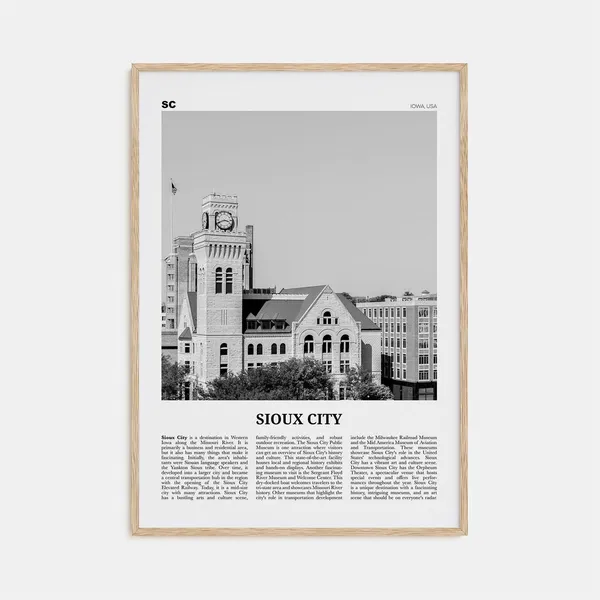 Sioux City Black and White Travel Poster, Iowa