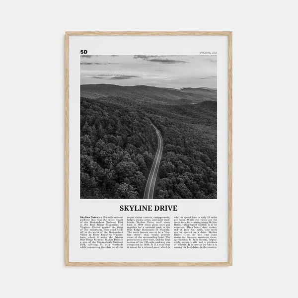 Skyline Drive Black and White Travel Poster Map