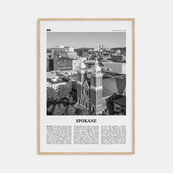 Spokane Black and White Travel Poster, Washington USA