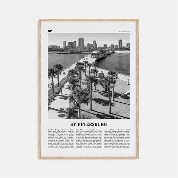 St Petersburg Black and White Florida Travel Poster
