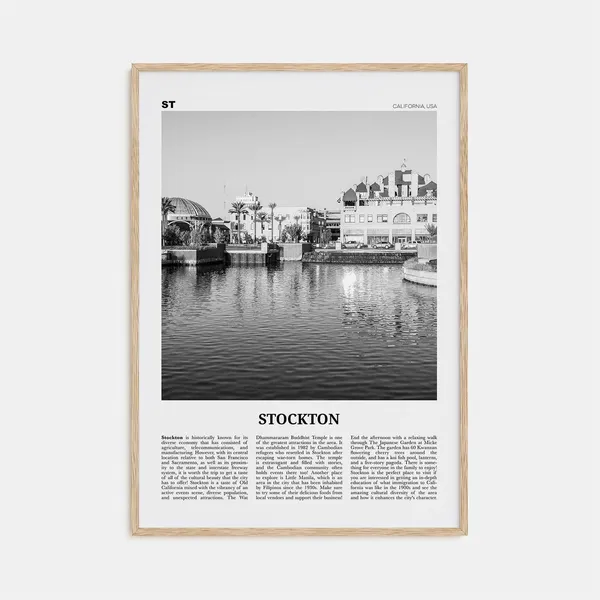 Stockton, California Black and White Travel Poster