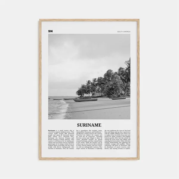 Suriname Black and White Travel Map Art Print