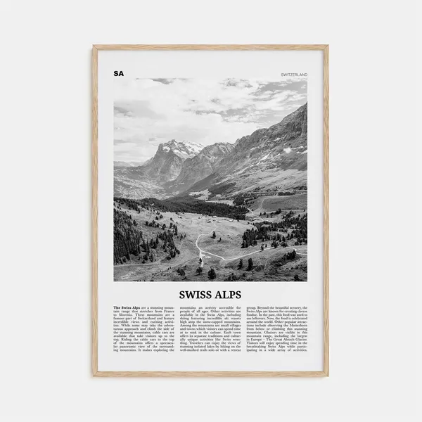 Swiss Alps Black And White Travel Poster Print