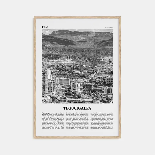 Tegucigalpa Black and White Travel Poster, Honduras