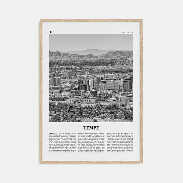 Tempe Black and White Travel Poster, Arizona USA