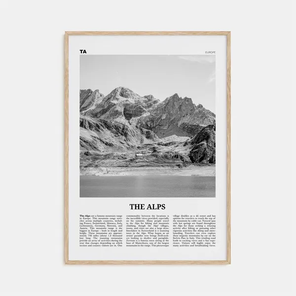 The Alps Black And White Travel Poster, Europe