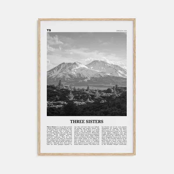 Three Sisters Black And White Travel Poster, Oregon