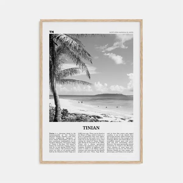 Tinian Map, Black And White Poster, Northern Mariana Islands