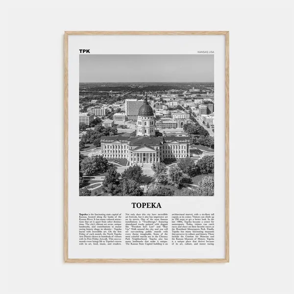 Topeka Kansas Map Print, Black And White Travel Poster
