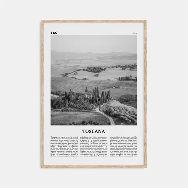 Toscana Black and White Travel Poster, Map Print