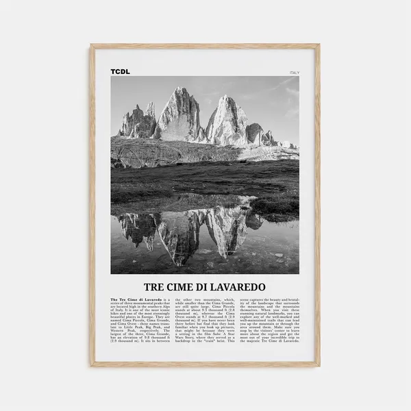 Tre Cime Di Lavaredo Black And White Travel Poster