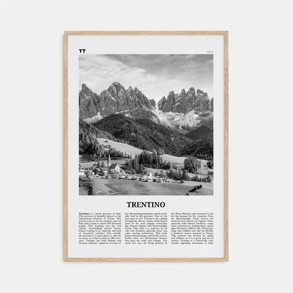 Trentino Black and White Travel Map Poster, Italy