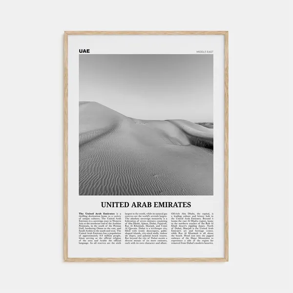 United Arab Emirates Black and White Poster, Dubai Abu Dhabi