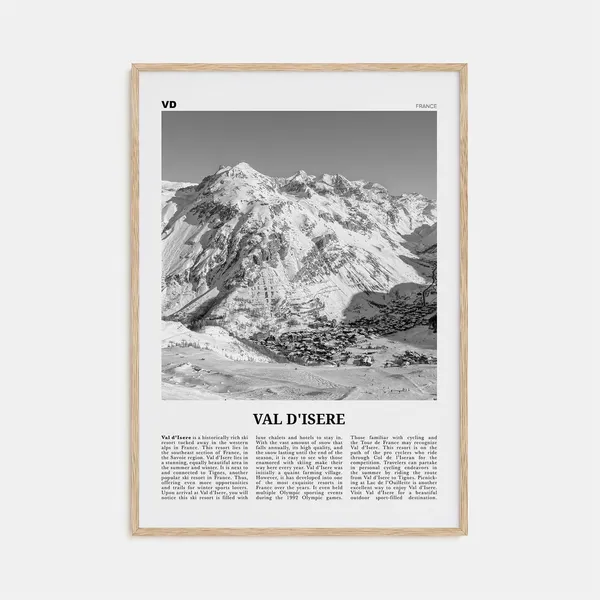 Val Disere Black and White Map Art Print, France
