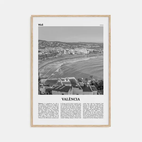 Valencia Black and White Travel Poster, Spain