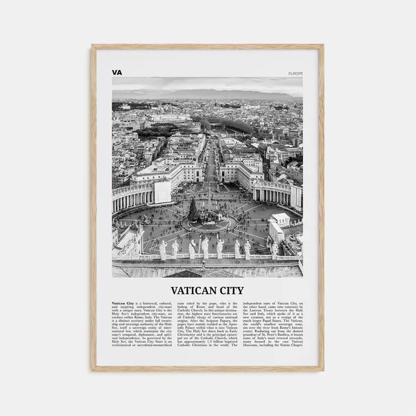Vatican City Black and White Travel Poster, Italy