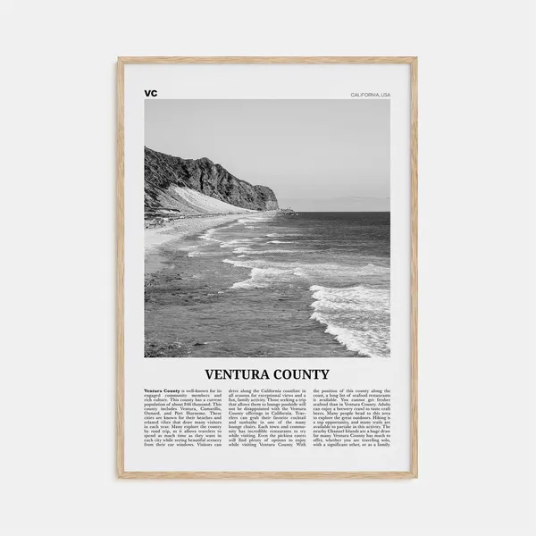 Ventura County Black and White Travel Poster, California