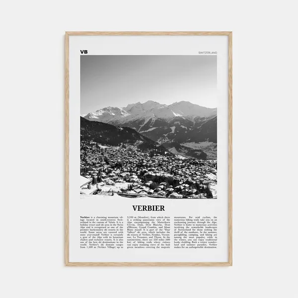 Verbier Black and White Travel Poster, Swiss Valais